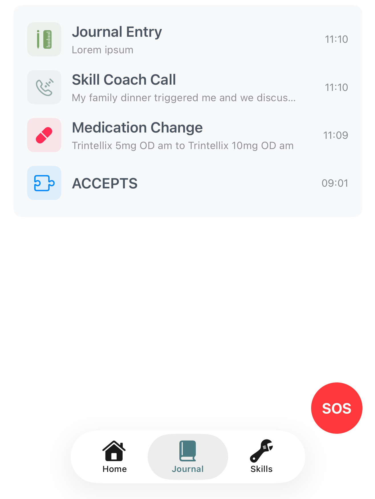 Journal timeline view